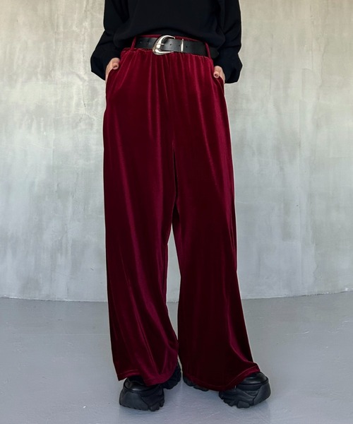 サイドタックルーズベロアパンツ/イージーパンツ【4color・2size