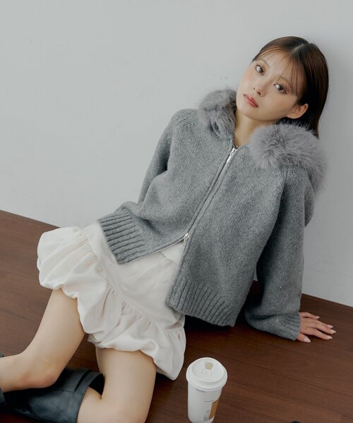 SALON by Chico】フードファーWジップニットカーディガン（ニット