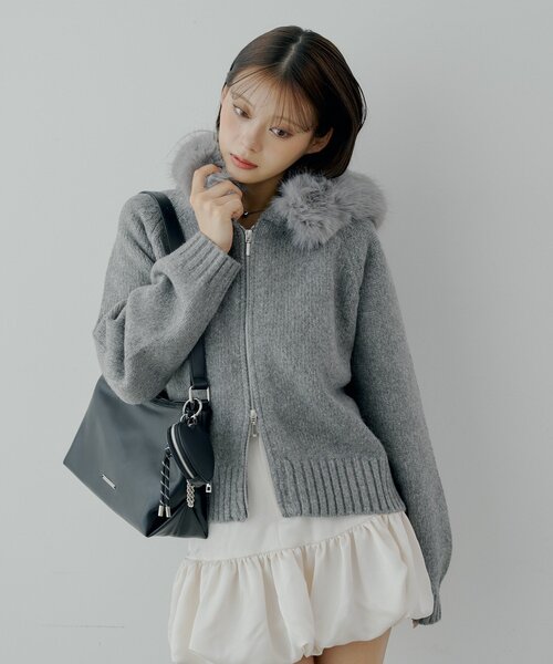 SALON by Chico】フードファーWジップニットカーディガン（ニット