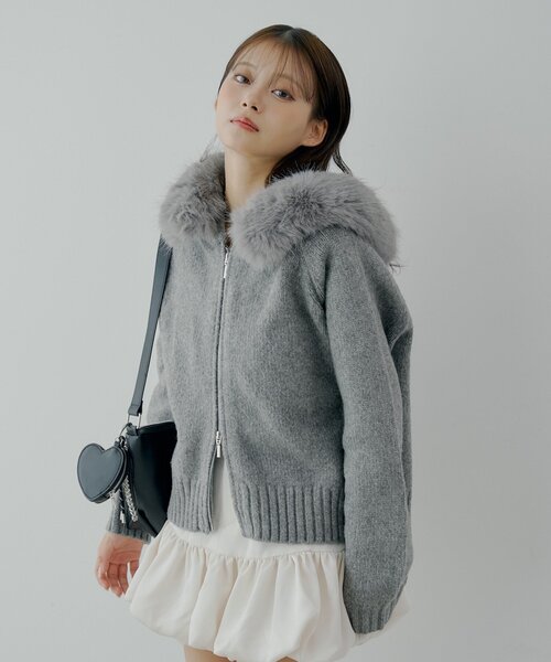 SALON by Chico】フードファーWジップニットカーディガン（ニット