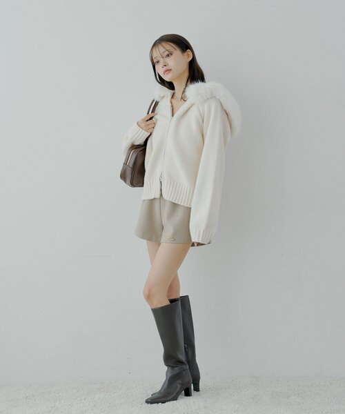 SALON by Chico】フードファーWジップニットカーディガン（ニット