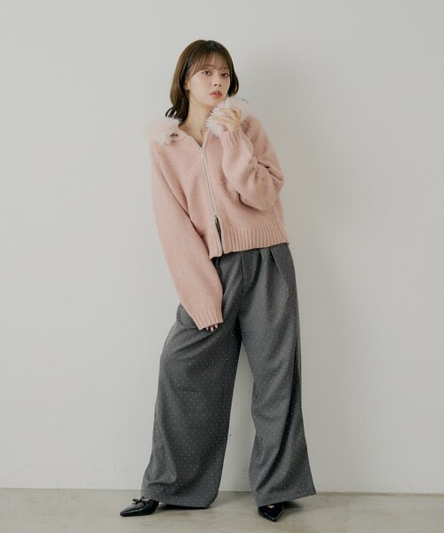 Chico(チコ)の「【SALON by Chico】フードファーWジップニットカーディガン(ニット/セーター・レディース・チャコールグレー/ベージュ/アイボリー/ピンク・FREE)」の13枚目の写真