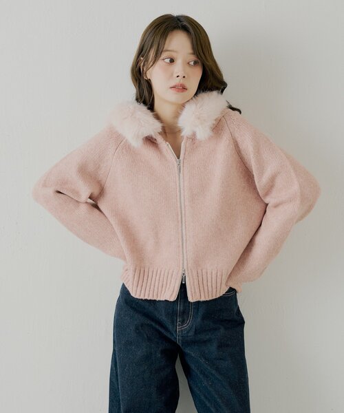 SALON by Chico】フードファーWジップニットカーディガン（ニット