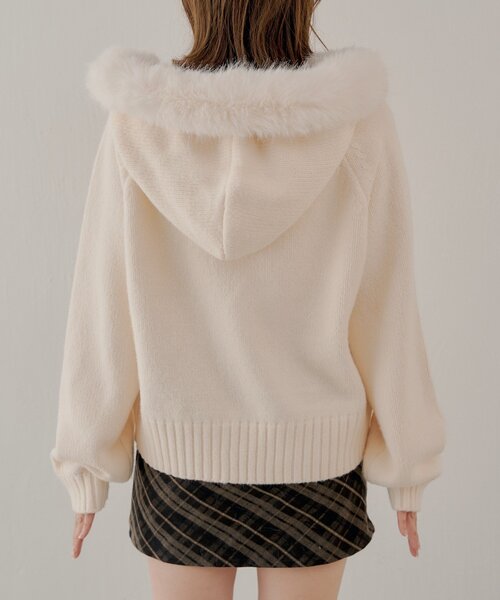 SALON by Chico】フードファーWジップニットカーディガン（ニット