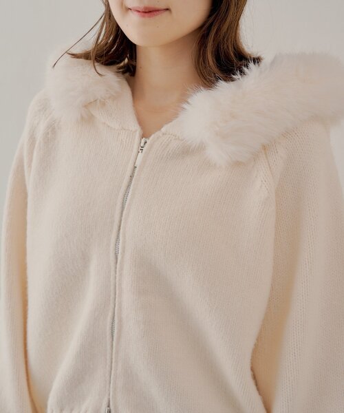 SALON by Chico】フードファーWジップニットカーディガン（ニット