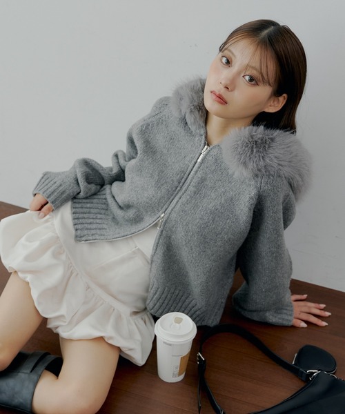 SALON by Chico】フードファーWジップニットカーディガン（ニット