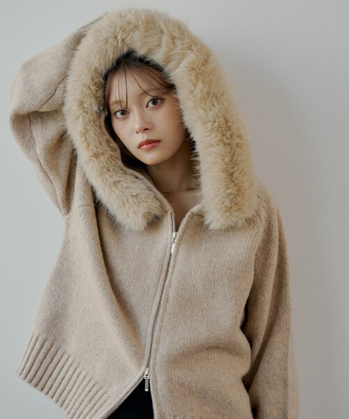 SALON by Chico】フードファーWジップニットカーディガン（ニット