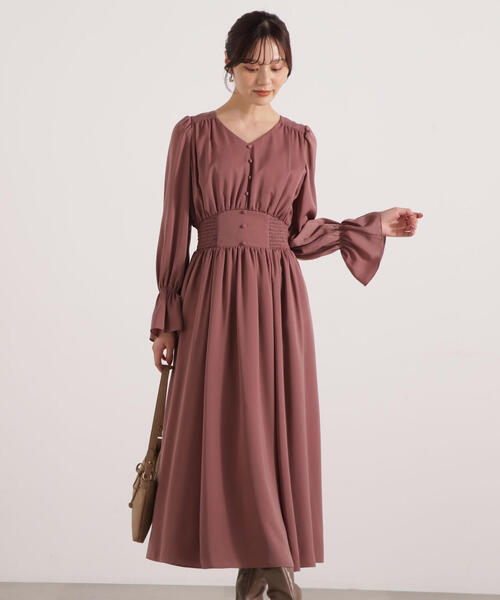 PROPORTION BODY DRESSING(プロポーションボディドレッシング)の「クルミ釦付きギャザーワンピース / 1215240110(ワンピース・レディース・ベージュ/ピンク/ブラック系その他・MEDIUM/P/S/SMALL)」の10枚目の写真