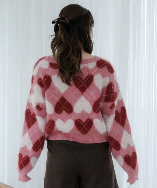 flower（フラワー）の「ハートアーガイルニット（ニット/セーター・レディース・レッド/グレー・FREE）」の12枚目の写真