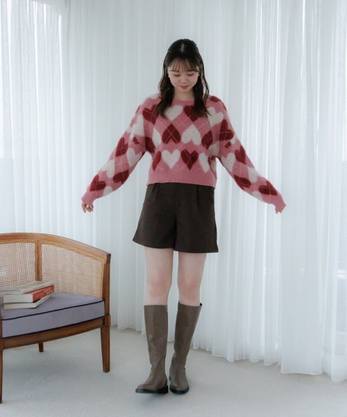 flower（フラワー）の「ハートアーガイルニット（ニット/セーター・レディース・レッド/グレー・FREE）」の13枚目の写真