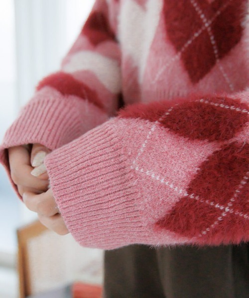 flower（フラワー）の「ハートアーガイルニット（ニット/セーター・レディース・レッド/グレー・FREE）」の18枚目の写真