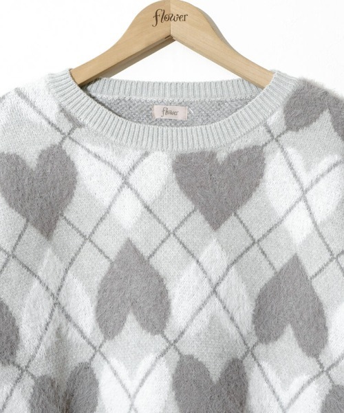 flower（フラワー）の「ハートアーガイルニット（ニット/セーター・レディース・レッド/グレー・FREE）」の3枚目の写真