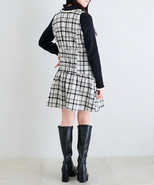 MAJESTIC LEGON(マジェスティックレゴン)の「フロントリボンチェックミニジャンスカ(ジャンパースカート・レディース・ホワイト系その他2/ブラウン系その他2・MEDIUM)」の5枚目の写真