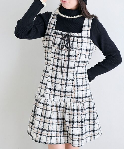 MAJESTIC LEGON(マジェスティックレゴン)の「フロントリボンチェックミニジャンスカ(ジャンパースカート・レディース・ホワイト系その他2/ブラウン系その他2・MEDIUM)」の6枚目の写真