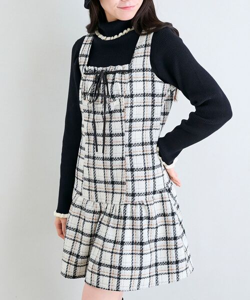 MAJESTIC LEGON(マジェスティックレゴン)の「フロントリボンチェックミニジャンスカ(ジャンパースカート・レディース・ホワイト系その他2/ブラウン系その他2・MEDIUM)」の7枚目の写真