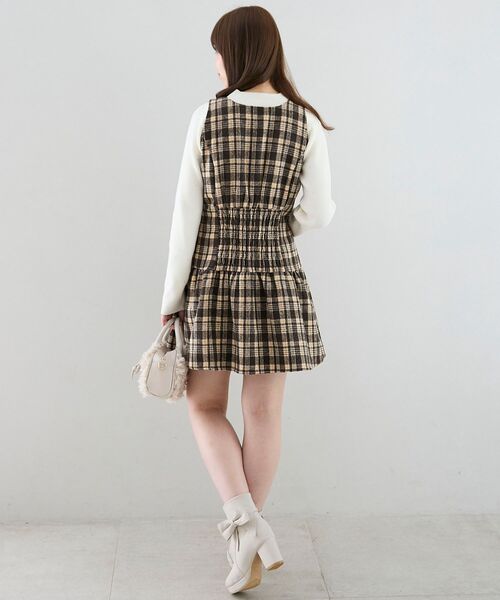 MAJESTIC LEGON(マジェスティックレゴン)の「フロントリボンチェックミニジャンスカ(ジャンパースカート・レディース・ホワイト系その他2/ブラウン系その他2・MEDIUM)」の12枚目の写真