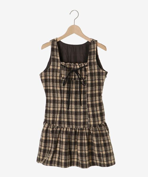 MAJESTIC LEGON(マジェスティックレゴン)の「フロントリボンチェックミニジャンスカ(ジャンパースカート・レディース・ホワイト系その他2/ブラウン系その他2・MEDIUM)」の18枚目の写真