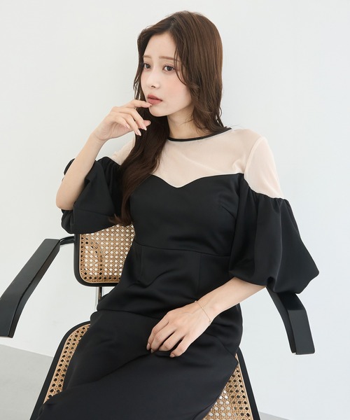 EIMY ISTOIRE（エイミーイストワール）の「バルーンスリーブチュールパネルドレス（ドレス・レディース・ベージュ/ブラック/サックスブルー・36/38/40）」の16枚目の写真