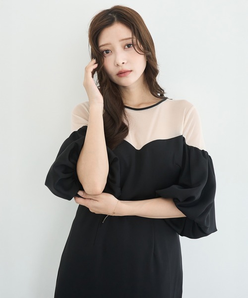 EIMY ISTOIRE（エイミーイストワール）の「バルーンスリーブチュールパネルドレス（ドレス・レディース・ベージュ/ブラック/サックスブルー・36/38/40）」の14枚目の写真