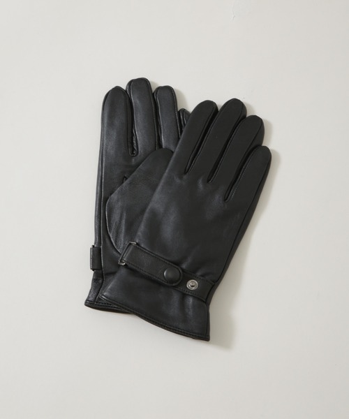 NANO universe(ナノユニバース)の「タッチパネル対応 ベルト付きラムレザーグローブ(手袋・メンズ・ブラック・FREE)」の1枚目の写真