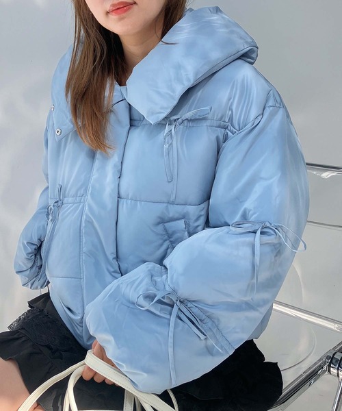 セール】♪散りばめリボン 2WAYビッグ衿 ボリューム中綿ブルゾン