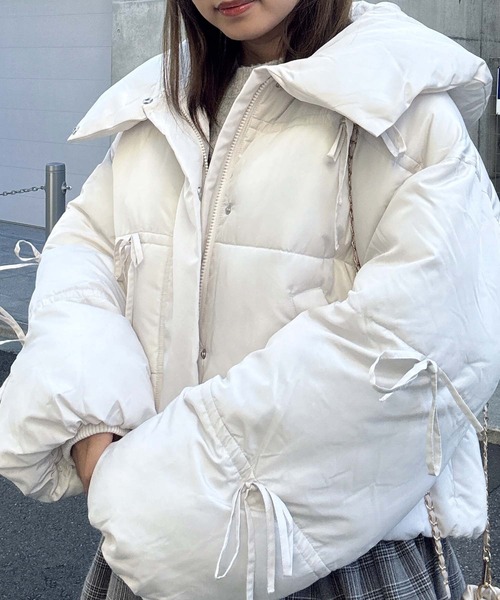 セール】♪散りばめリボン 2WAYビッグ衿 ボリューム中綿ブルゾン