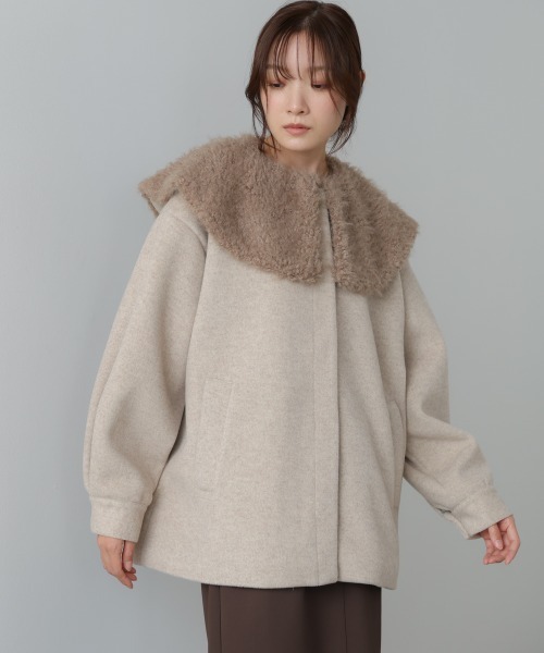 セール】2WAYビッグカラーハーフコート（ダウンジャケット/コート