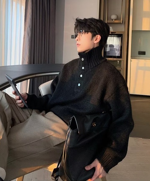 Ressaca（レサーカ）の「オーバーサイズタートルネックニット（ニット/セーター・メンズ・ブラック/グレー/ベージュ/ホワイト・M/L/XL）」の2枚目の写真