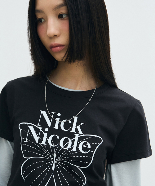 NICK&NICOLE（ニックアンドニコール）の「BUTTERFLY SIGNATURE CROP TOP_BLACK WHITE（Tシャツ/カットソー・レディース・その他・FREE）」の2枚目の写真