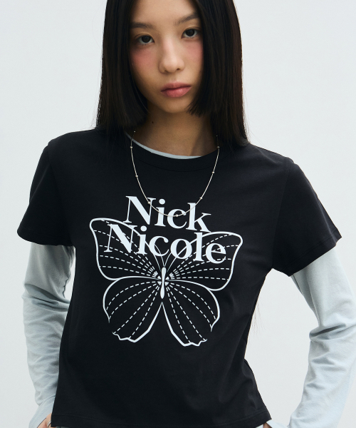 NICK&NICOLE（ニックアンドニコール）の「BUTTERFLY SIGNATURE CROP TOP_BLACK WHITE（Tシャツ/カットソー・レディース・その他・FREE）」の3枚目の写真