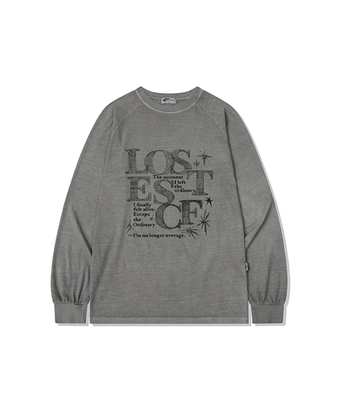 ESCAPEFROM（エスケープフロム）の「スケッチロストロゴプリントオーバーサイズピグメントロングスリーブ[4色]（Tシャツ/カットソー・レディース・ブルー/グレー/バーガンディー/ブラウン・MEDIUM）」の2枚目の写真