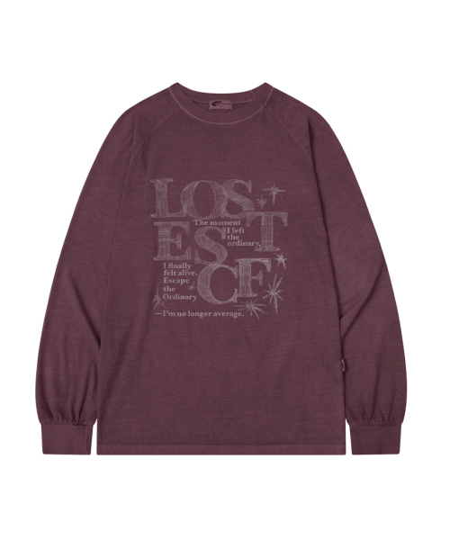 ESCAPEFROM（エスケープフロム）の「スケッチロストロゴプリントオーバーサイズピグメントロングスリーブ[4色]（Tシャツ/カットソー・レディース・ブルー/グレー/バーガンディー/ブラウン・MEDIUM）」の5枚目の写真