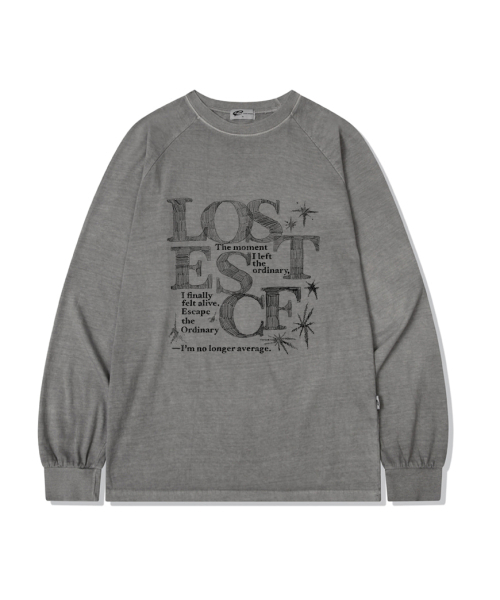 ESCAPEFROM（エスケープフロム）の「スケッチロストロゴプリントオーバーサイズピグメントロングスリーブ[4色]（Tシャツ/カットソー・レディース・ブルー/グレー/バーガンディー/ブラウン・MEDIUM）」の6枚目の写真