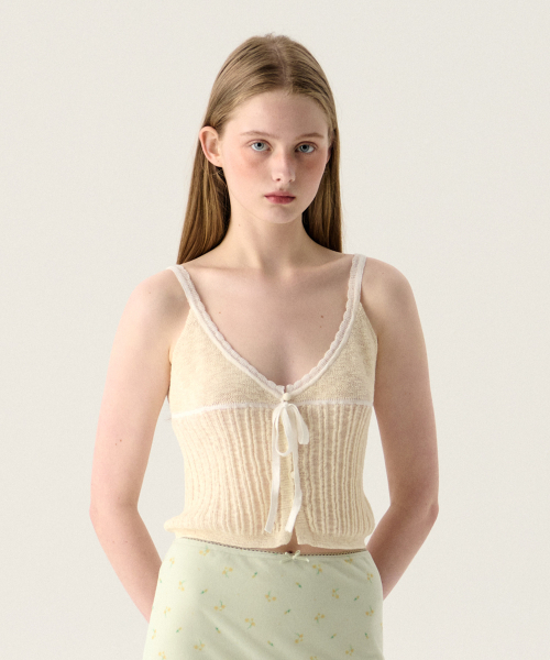 セール】RIBBON KNIT BUSTIER LIGHT BEIGE（ニット/セーター