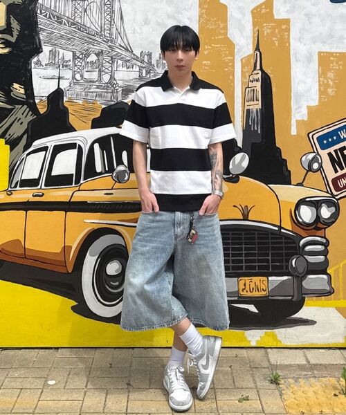 CHASECULT(チェイスカルト)の「メンズストライプカラー半袖Tシャツ-ブラック(ポロシャツ・メンズ・ブラック・95/105/100)」の4枚目の写真