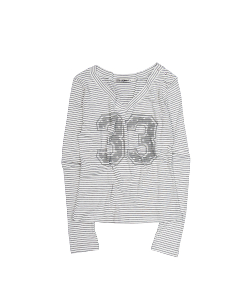 SETUP-EXE（セットアップイーエックスイー）の「33 STRIPE V-NECK TOP / WHITE（Tシャツ/カットソー・レディース・その他・OS）」の2枚目の写真