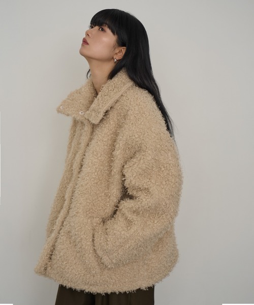 NOGLE（ノグル）の「【NOGLE/ノグル】カーリーシャギーボアスタンドコート（その他アウター・レディース・ライトベージュ/ダークブラウン・FREE）」の7枚目の写真