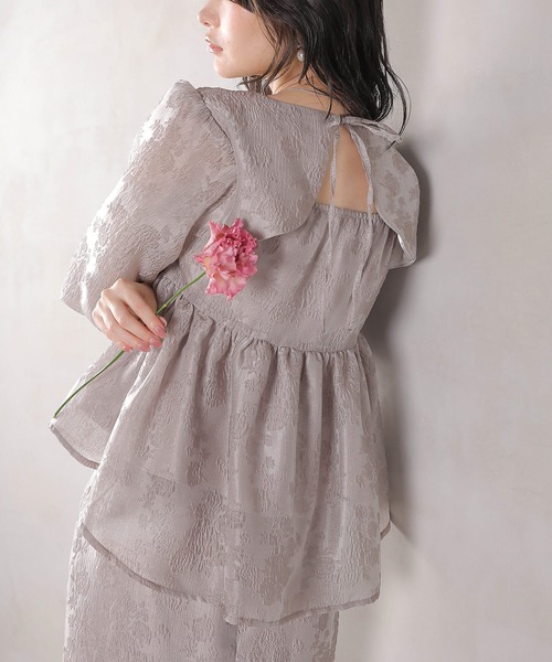 Kana（カナ）の「ジャガード バルーン スリーブ ブラウス Iラインスカート2点セット パーティードレス オケージョンドレス 結婚式 お呼ばれ（ドレス・レディース・ブラック/ネイビー/ライトグレー・M/S）」の17枚目の写真