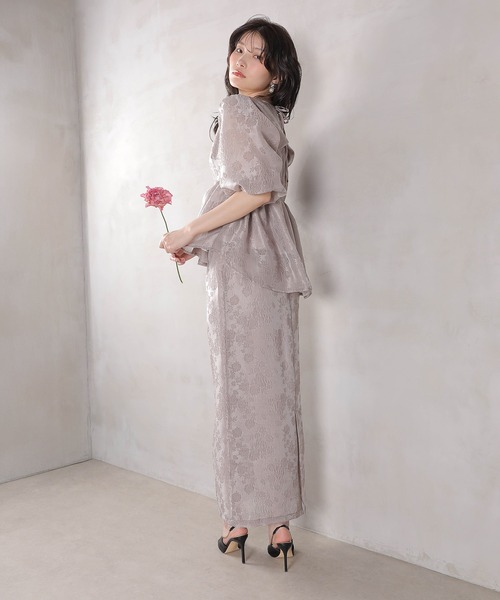 Kana（カナ）の「ジャガード バルーン スリーブ ブラウス Iラインスカート2点セット パーティードレス オケージョンドレス 結婚式 お呼ばれ（ドレス・レディース・ブラック/ネイビー/ライトグレー・M/S）」の15枚目の写真