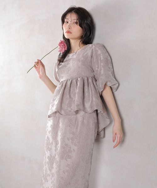 Kana（カナ）の「ジャガード バルーン スリーブ ブラウス Iラインスカート2点セット パーティードレス オケージョンドレス 結婚式 お呼ばれ（ドレス・レディース・ブラック/ネイビー/ライトグレー・M/S）」の18枚目の写真