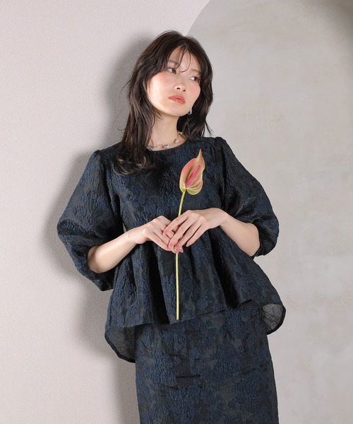 Kana（カナ）の「ジャガード バルーン スリーブ ブラウス Iラインスカート2点セット パーティードレス オケージョンドレス 結婚式 お呼ばれ（ドレス・レディース・ブラック/ネイビー/ライトグレー・M/S）」の22枚目の写真