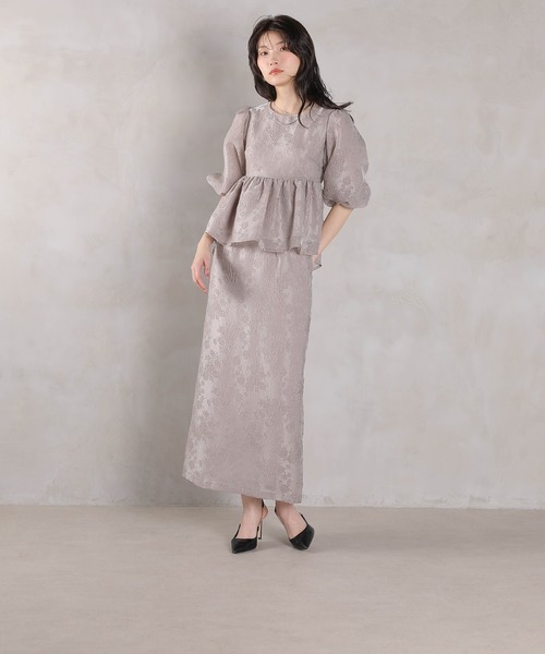 Kana（カナ）の「ジャガード バルーン スリーブ ブラウス Iラインスカート2点セット パーティードレス オケージョンドレス 結婚式 お呼ばれ（ドレス・レディース・ブラック/ネイビー/ライトグレー・M/S）」の19枚目の写真