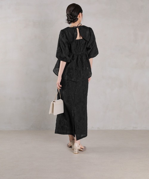 Kana（カナ）の「ジャガード バルーン スリーブ ブラウス Iラインスカート2点セット パーティードレス オケージョンドレス 結婚式 お呼ばれ（ドレス・レディース・ブラック/ネイビー/ライトグレー・M/S）」の11枚目の写真