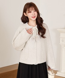 Anely（アネリー）の「リボン ファー ポンポン付き ショート コート（ノーカラーコート）」