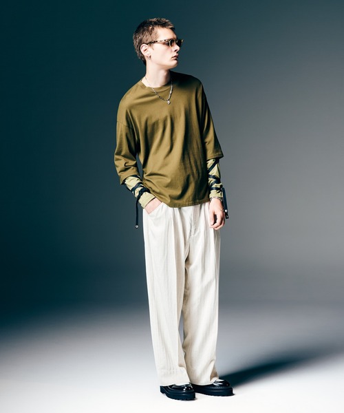 glamb(グラム)の「Blow Layered Cutsew / ブロウレイヤードカットソー(Tシャツ/カットソー・メンズ・ホワイト/ブラック/カーキ・S/M/L)」の10枚目の写真
