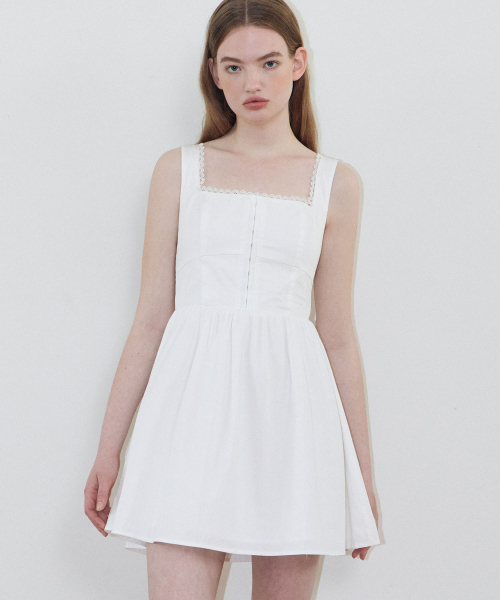 セール】エイリン スクエア ミニドレス (ホワイト)（ワンピース
