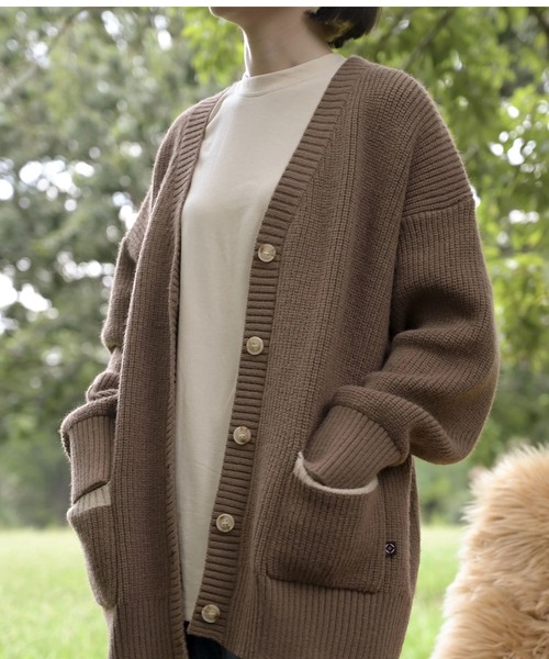 S'more(スモア)の「Bicolor knit cardigan (AW)(カーディガン/ボレロ・レディース・ベージュ/ブラウン・X-LARGE/SMALL/MEDIUM/LARGE)」の1枚目の写真