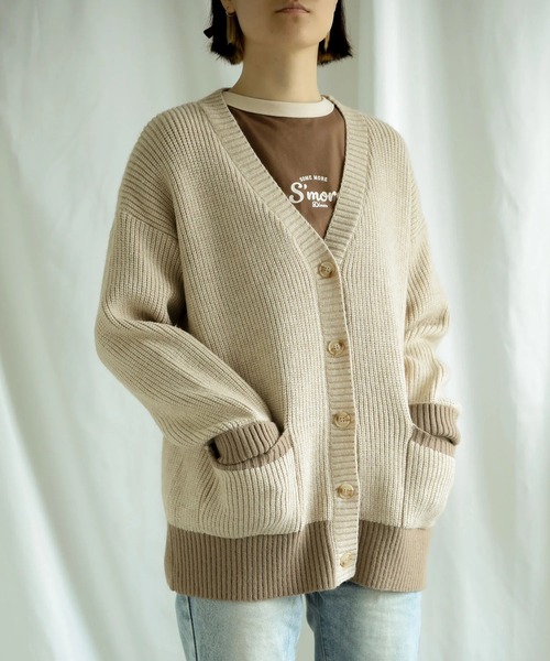 S'more(スモア)の「Bicolor knit cardigan (AW)(カーディガン/ボレロ・レディース・ベージュ/ブラウン・X-LARGE/SMALL/MEDIUM/LARGE)」の9枚目の写真
