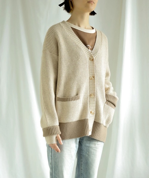 S'more(スモア)の「Bicolor knit cardigan (AW)(カーディガン/ボレロ・レディース・ベージュ/ブラウン・X-LARGE/SMALL/MEDIUM/LARGE)」の8枚目の写真