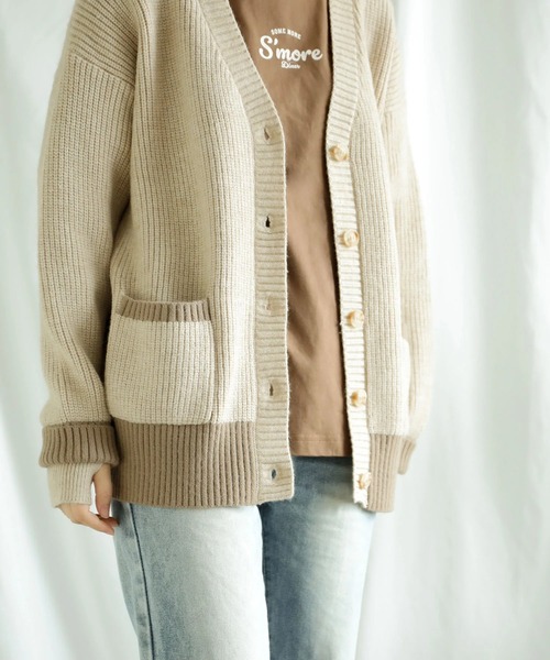 S'more(スモア)の「Bicolor knit cardigan (AW)(カーディガン/ボレロ・レディース・ベージュ/ブラウン・X-LARGE/SMALL/MEDIUM/LARGE)」の12枚目の写真